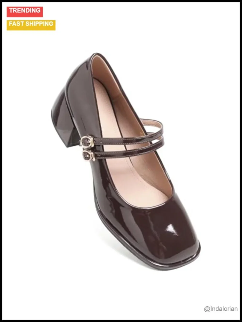 Chunky Low Block Heel Mary Janes Pumps for Women PU Leather Work Shoes